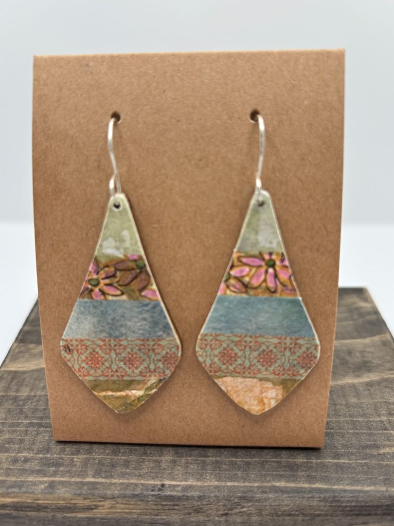Hand-Painted Watercolor Earrings on Wood, 2"