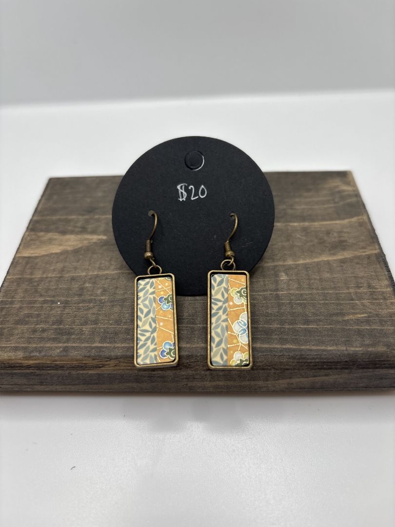 Handmade Washi Earrings on Metal Bezel, Rectangle, 1"