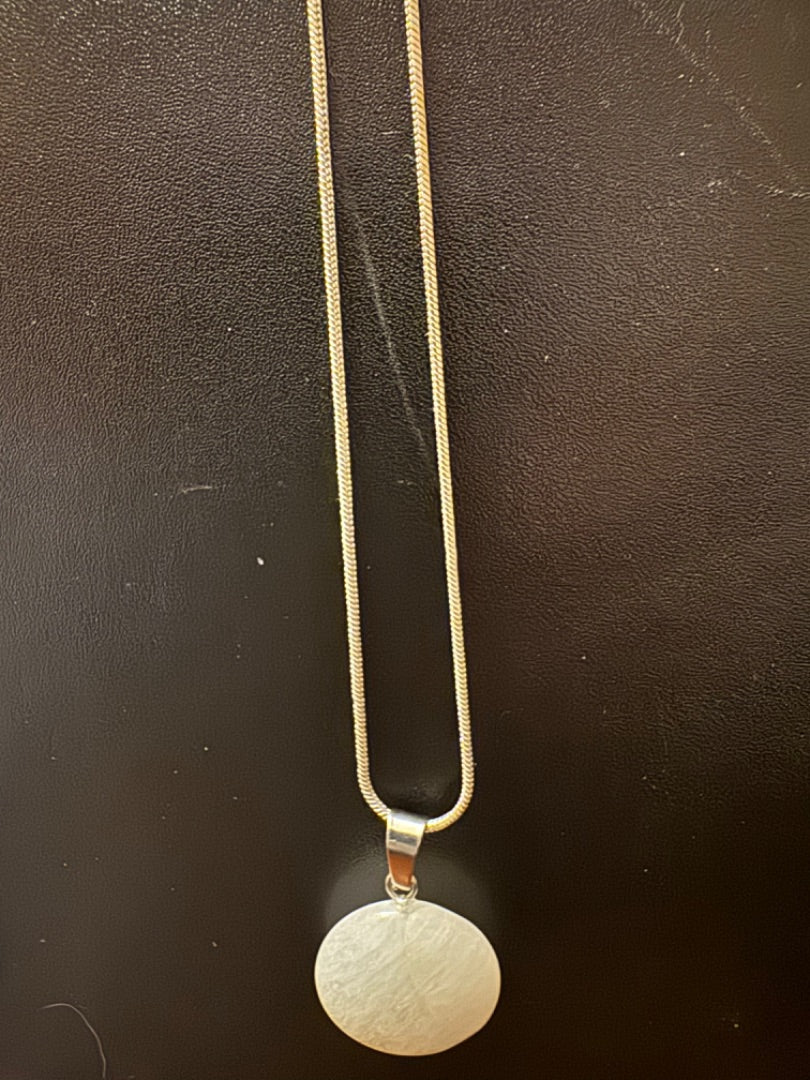 925 Chain Round Stone Pendant Necklace