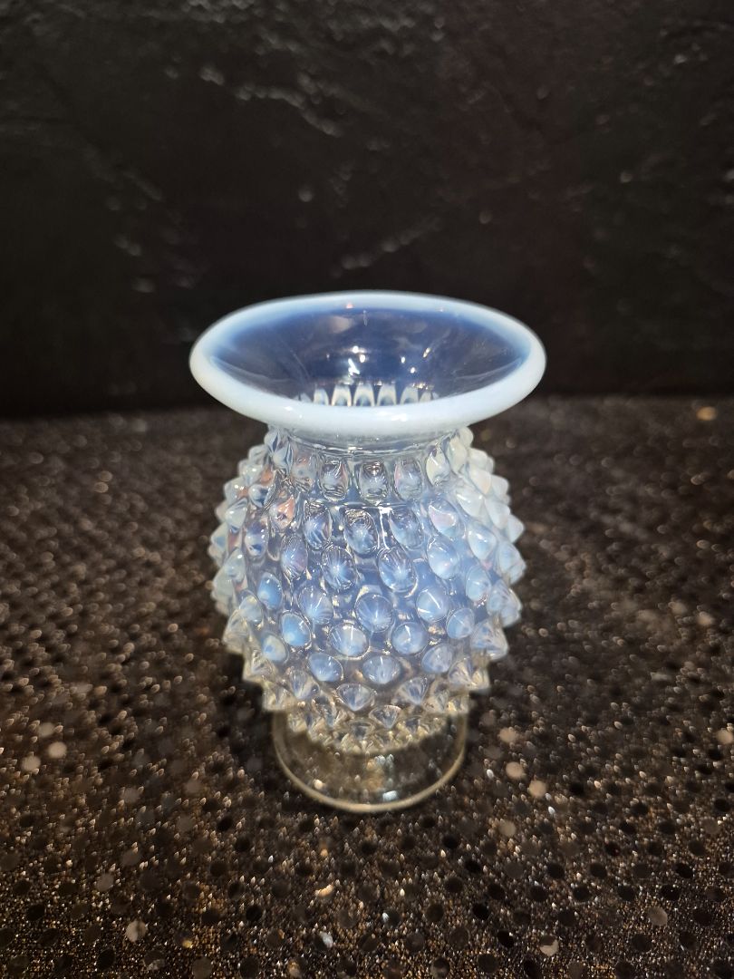 Vintage Hobnail White Opalescent Glass Flower bud Vase 4 inches