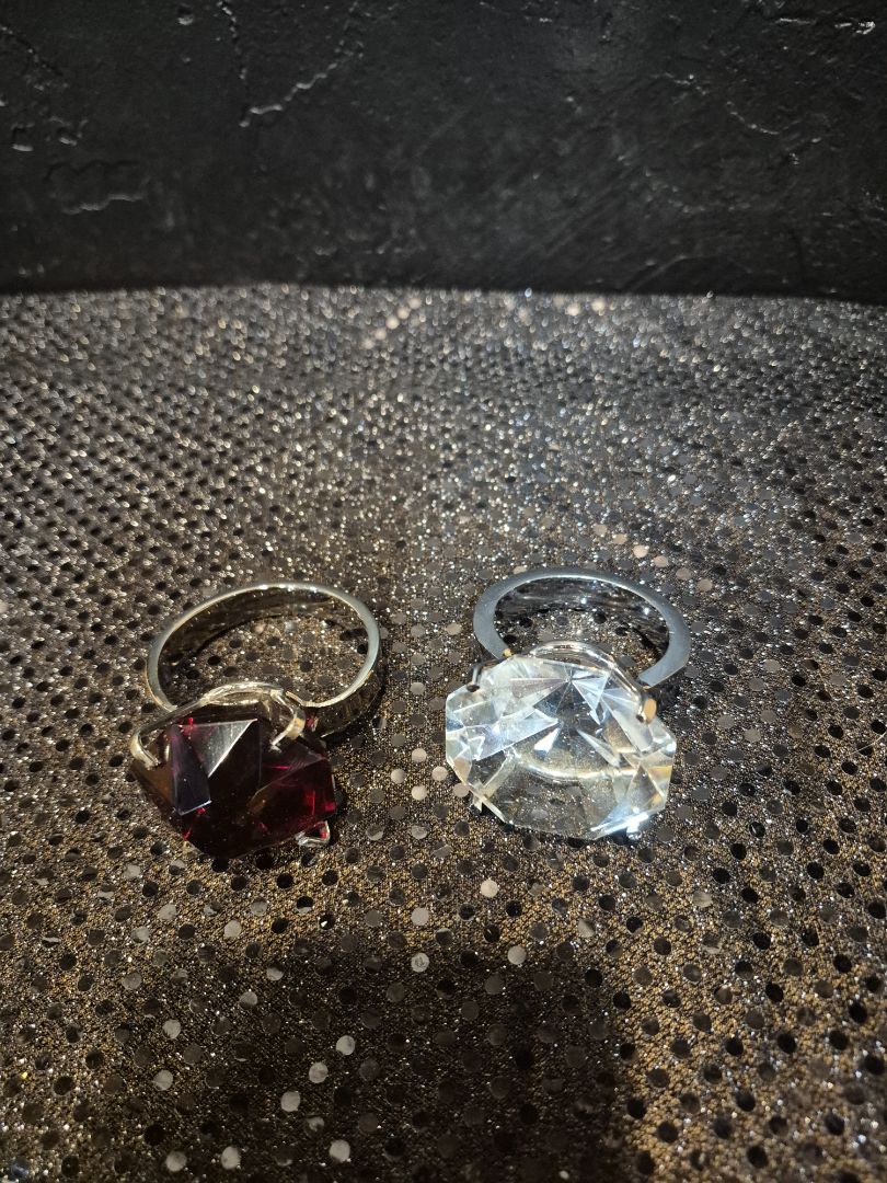 Crystal Diamond Gem Napkin Rings set of 2 (1 red 1 clear)