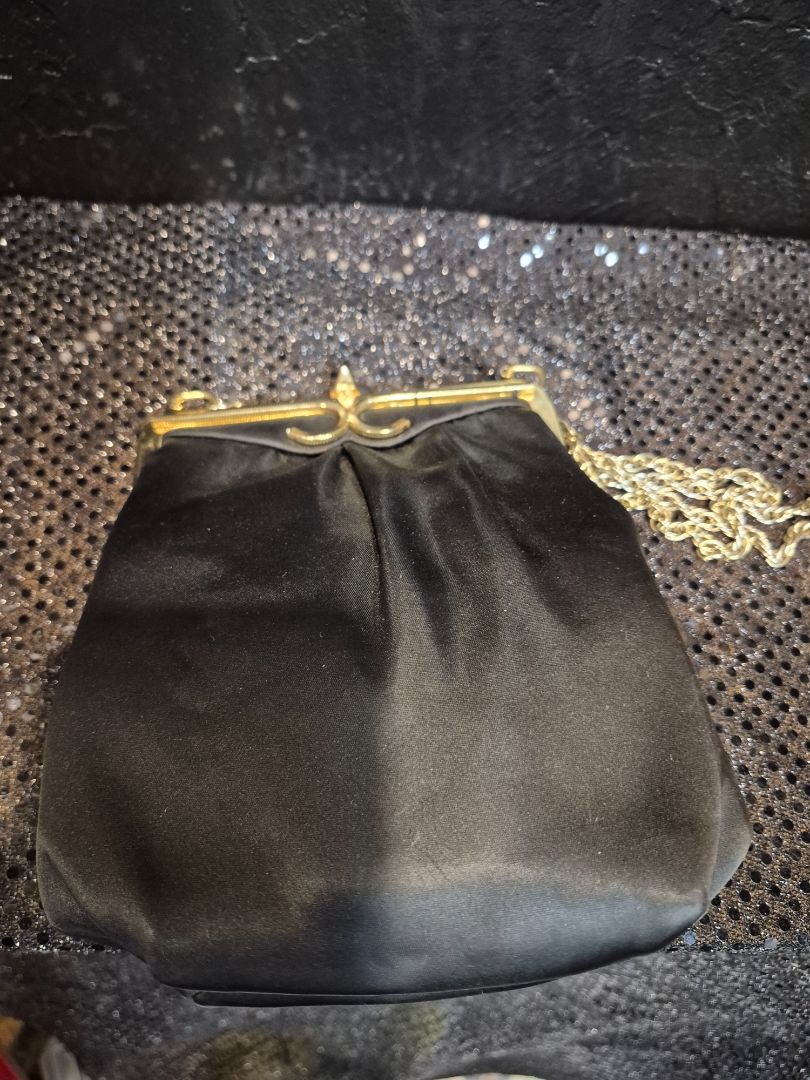 Vintage Mardane Satin Wrist Purse and Black Party Bag