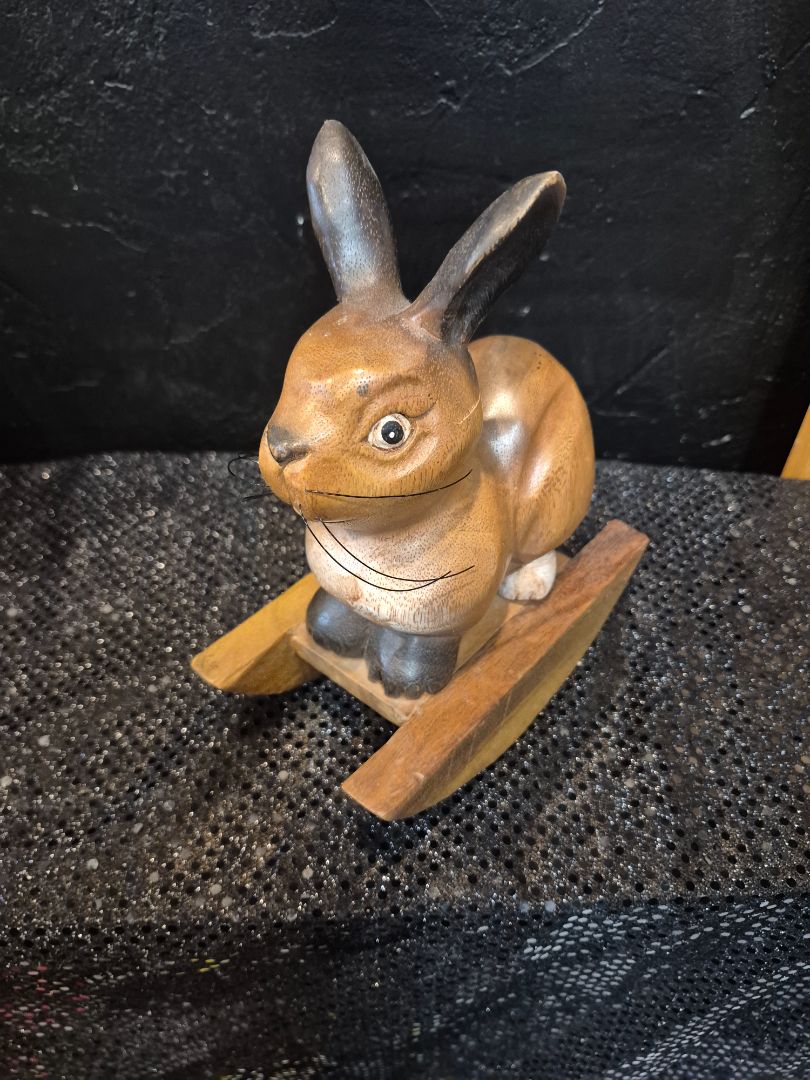 Vintage Hand Carved Rocking Bunny
