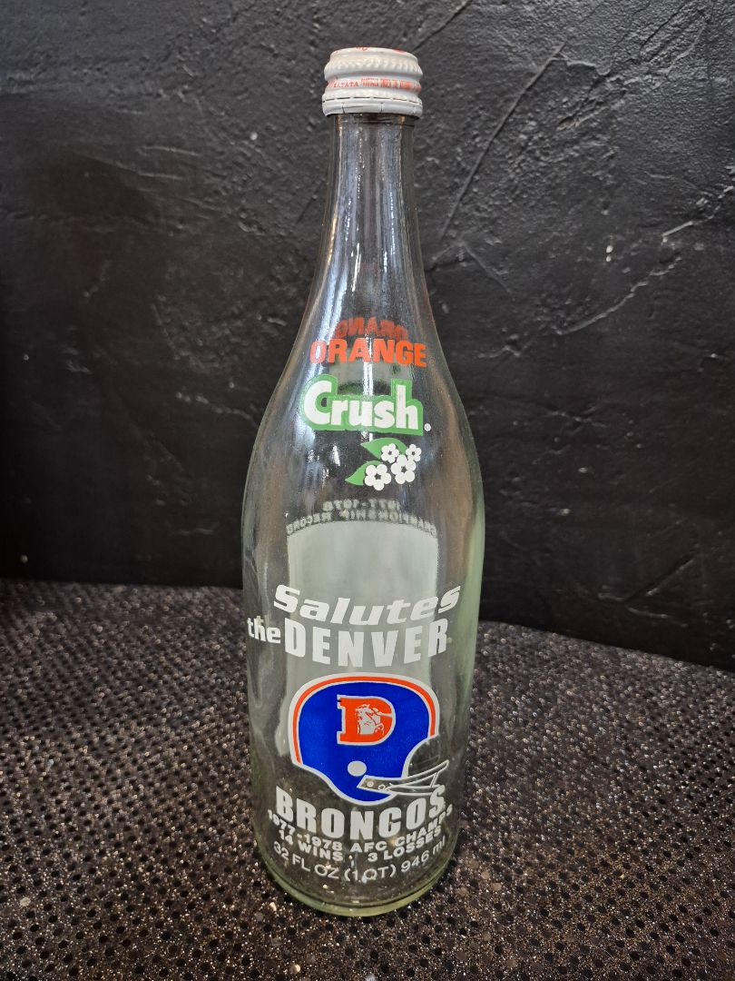 1977-1978 Orange Crush 32 oz Salutes to the Denver Broncos AFC Champs Bottle