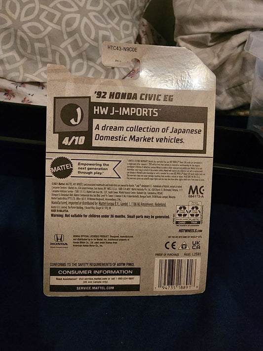 Red HotWheels: 92 Honda Civic EG