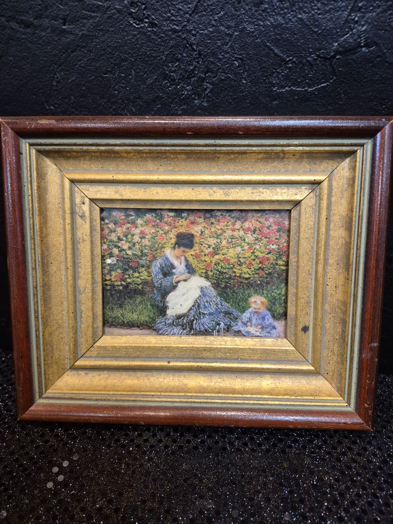 Vintage Framed Claude Monet "Camille Monet and Child in the Garden"