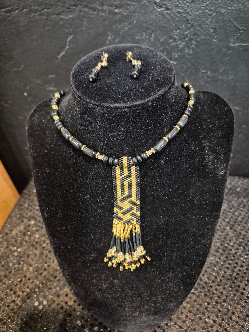 Handmade Vintage Necklace and Earrings Gold Electroplated