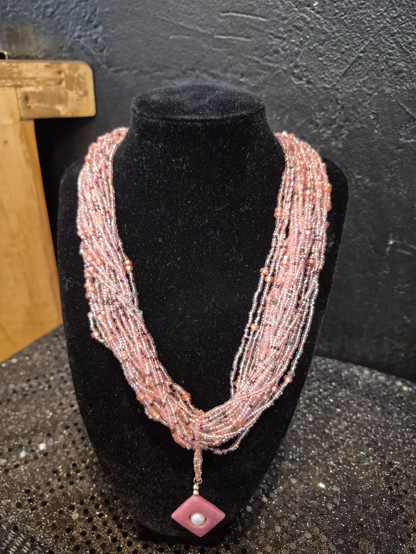 3 Piece Set Sterling Findings Handmade Pink Necklace and Earrings