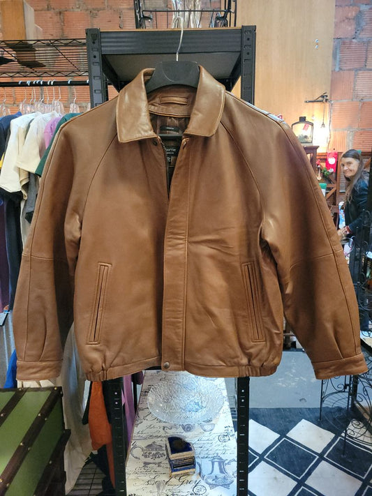 Brown Claiborne Men's Leather Coat, Large