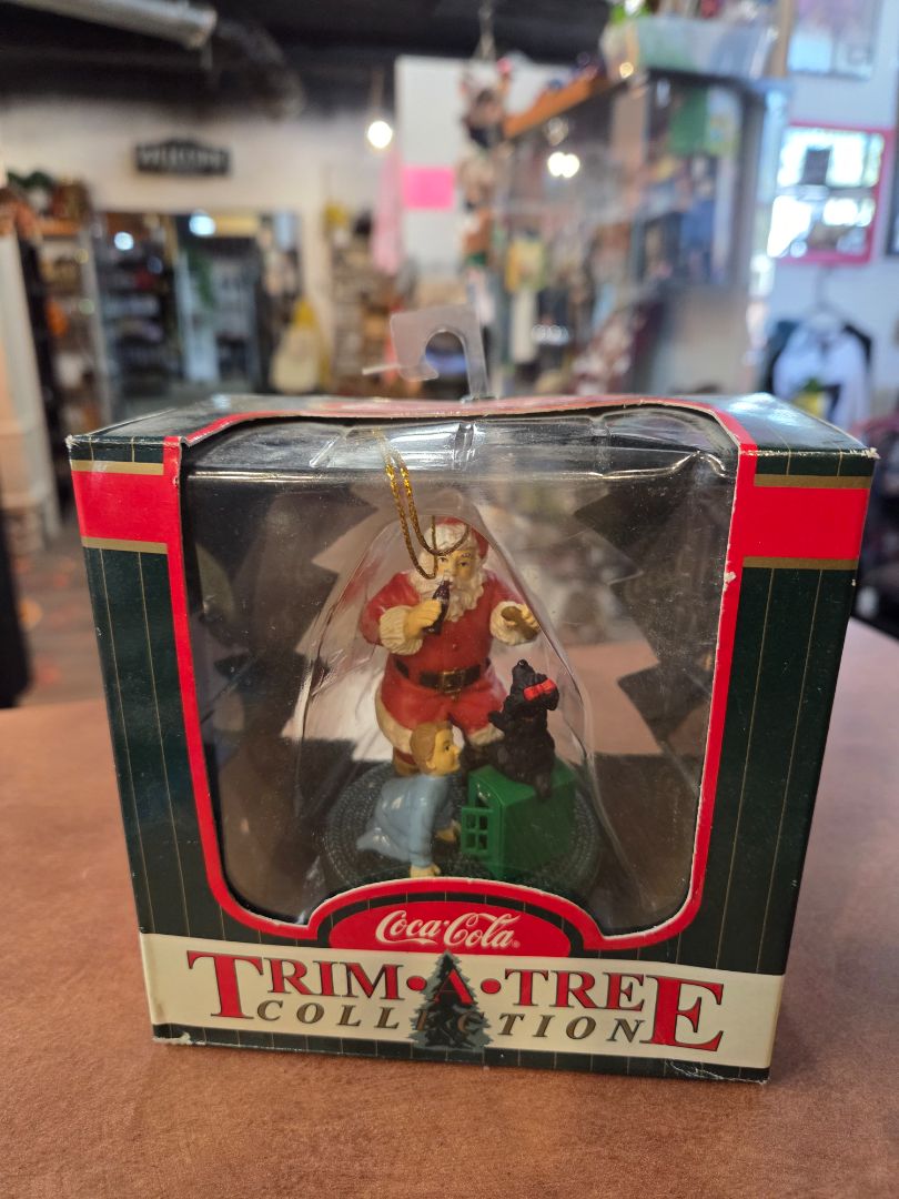 Vintage 1998 Coca Cola Santa Ornament Boy and Dog