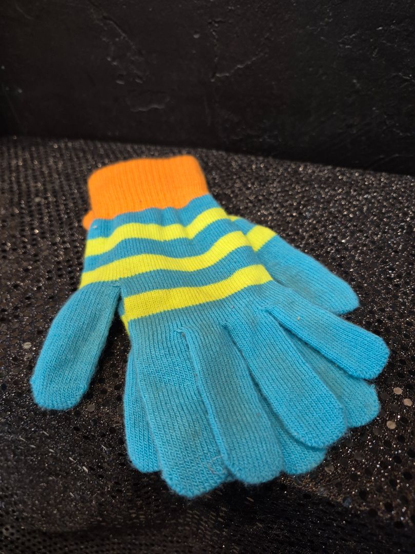 Gloves teal and orange and green