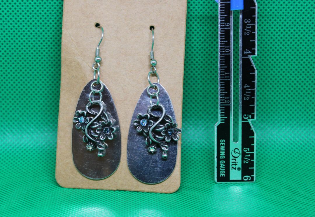 Designs by Raven Floral Oval Drop Earrings with Stainless Steel Hooks