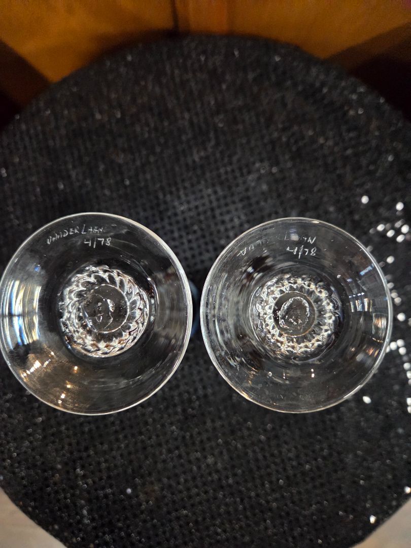 Vintage Art Glass Goblet Peter Vanderlaan April 1978 pair