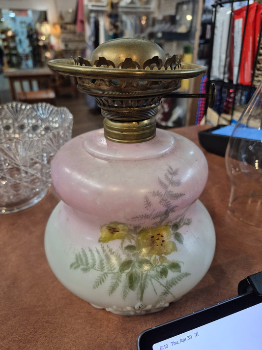 Antique Pink Oil Lamp with Pattered Glass 1890's