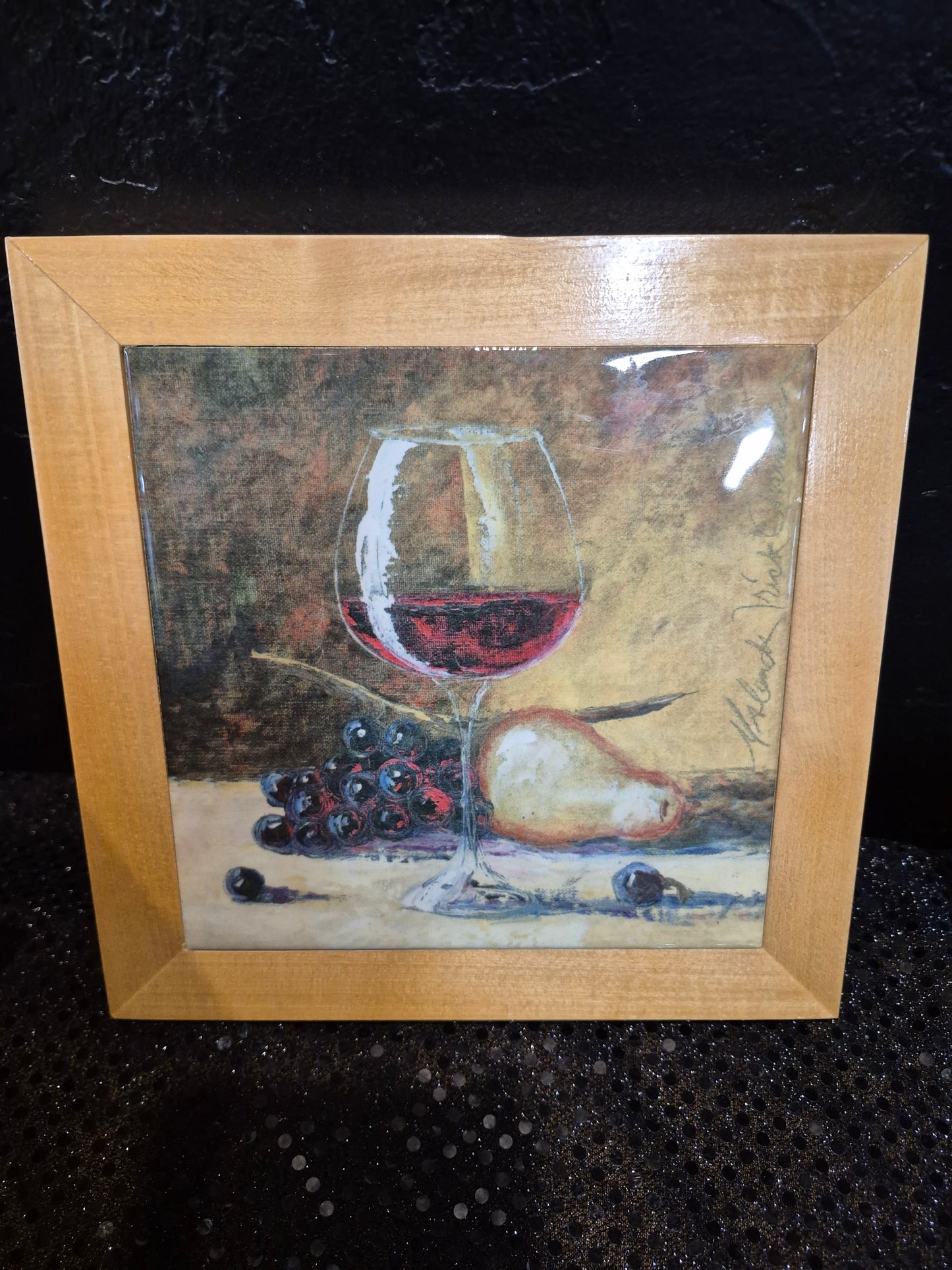 MALENDA TRICK CHANDLER *** FRAMED CERAMIC ART TILE - SBA - RED WINE & FRUIT