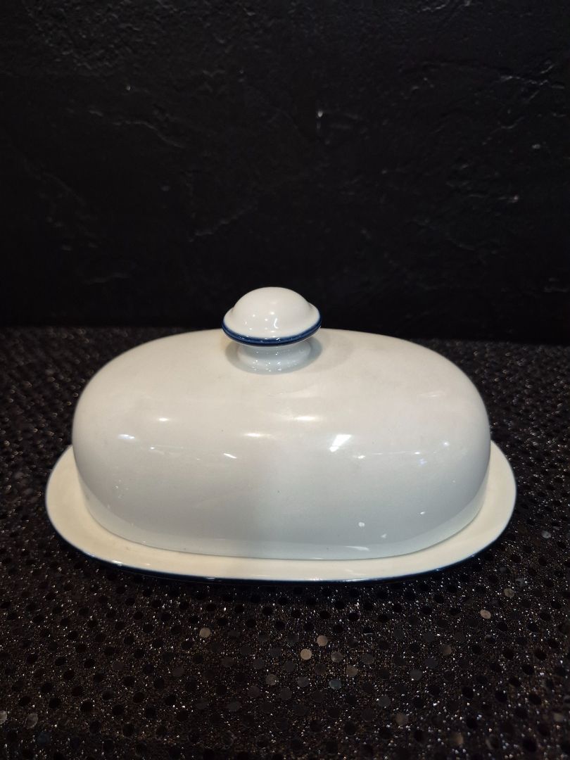 Butter Dish Dansk White with Blue trim