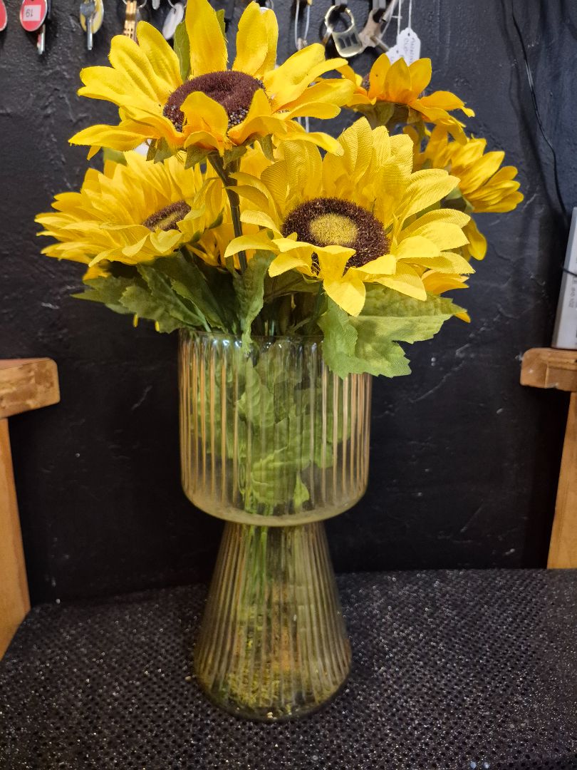 Clear Glass Vase with Sunflowers