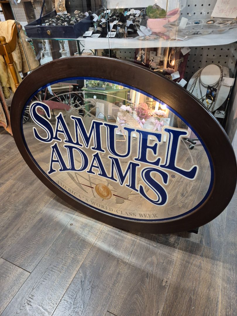 Samuel Adams Bar Mirror Oval Wood Frame