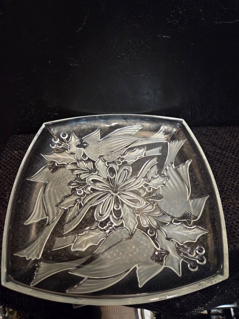 Vintage Gorham Crystal Holiday Traditions Square Platter 13"