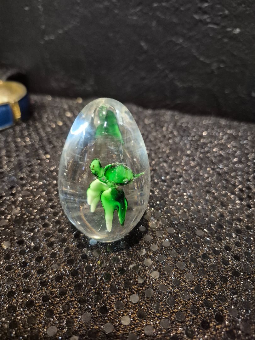 Vintage Art Glass Paper weight Green Crab