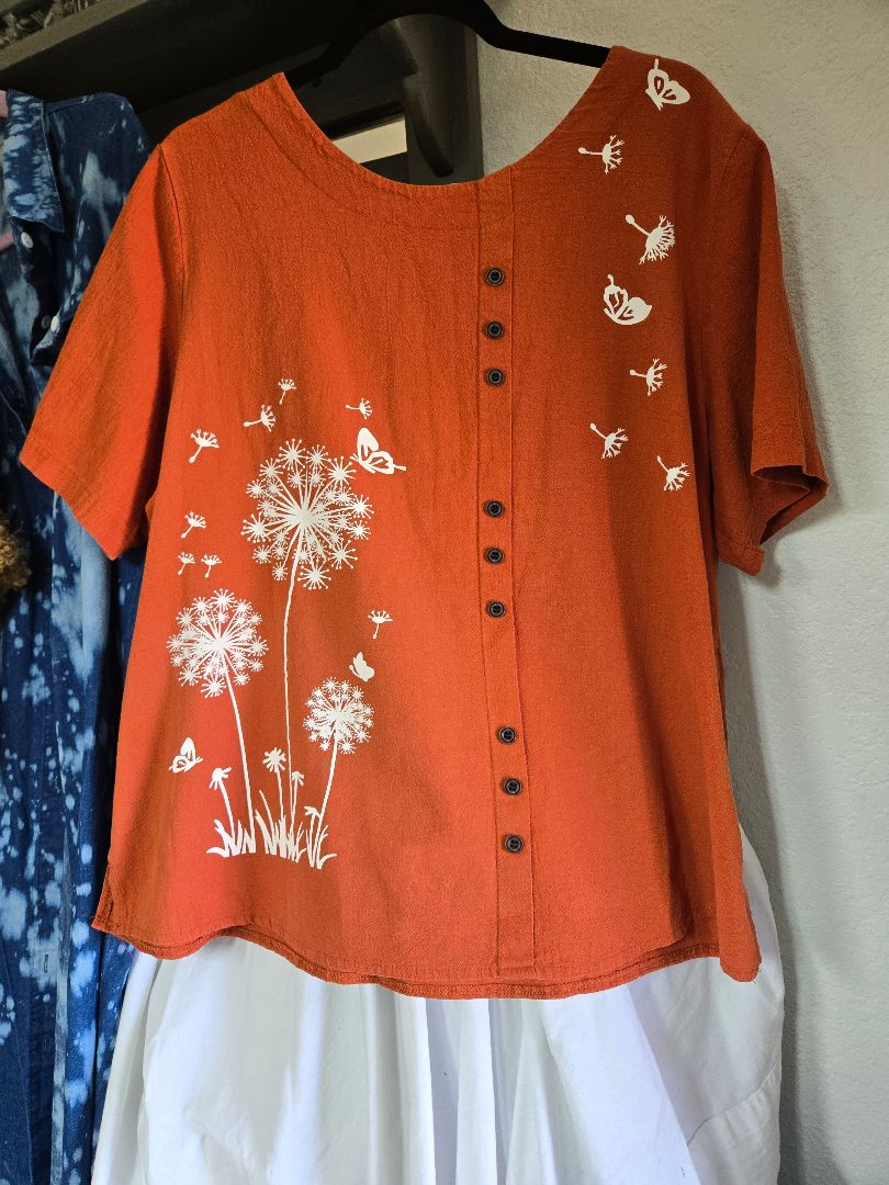 orange Shirt Dandlion screen print