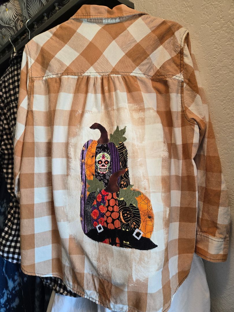 Shirt flannel orange w pumpkins, XL