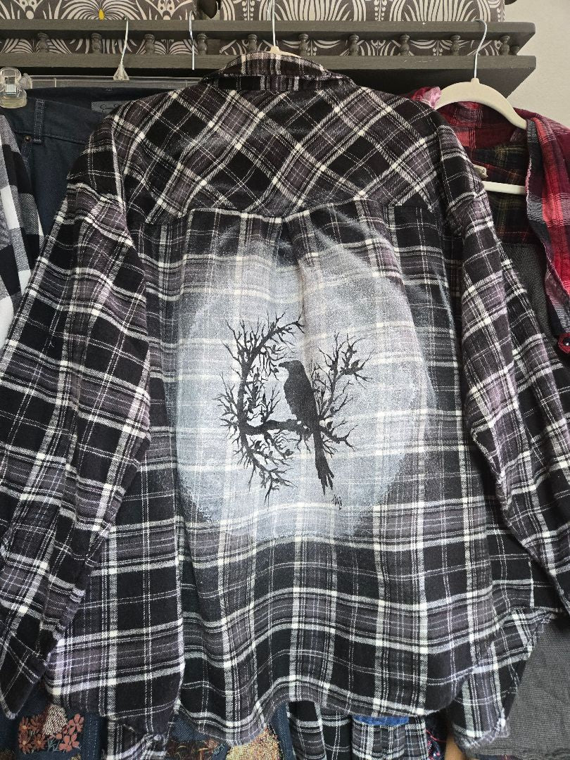 Shirt Flannel pained crow bw plaid, XL