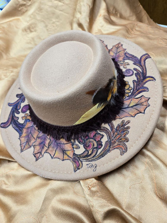 Hat burnt and painted autumn