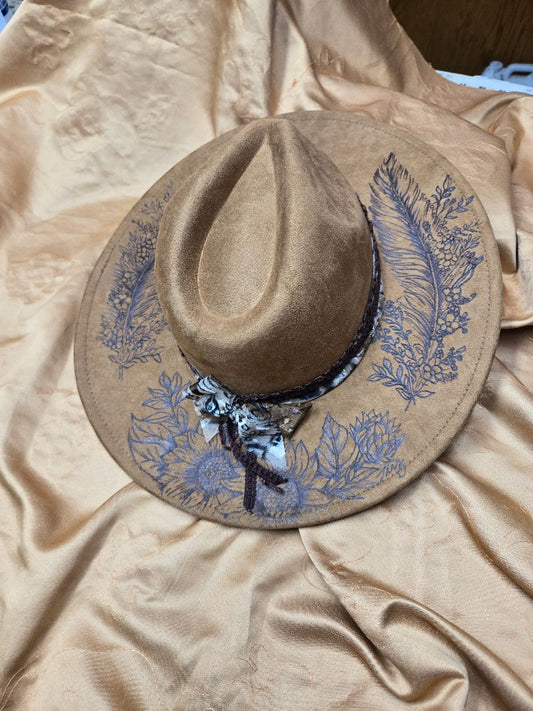 Hat burnt feathers & sunflowers