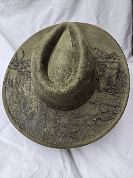 Hat faux suede elk and mtns