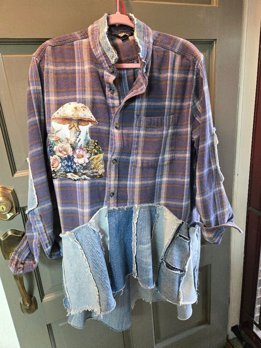 denim Shirt Jacket Flannel with mushrooms, XXL