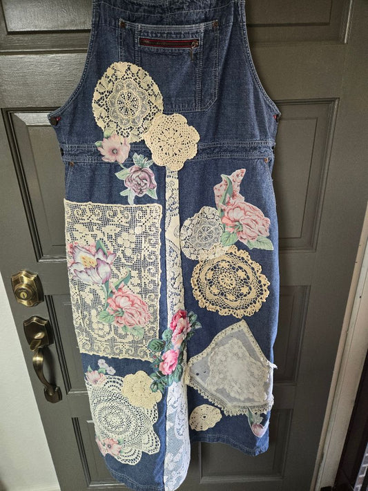 Bib maxi dress lace and floral, XL