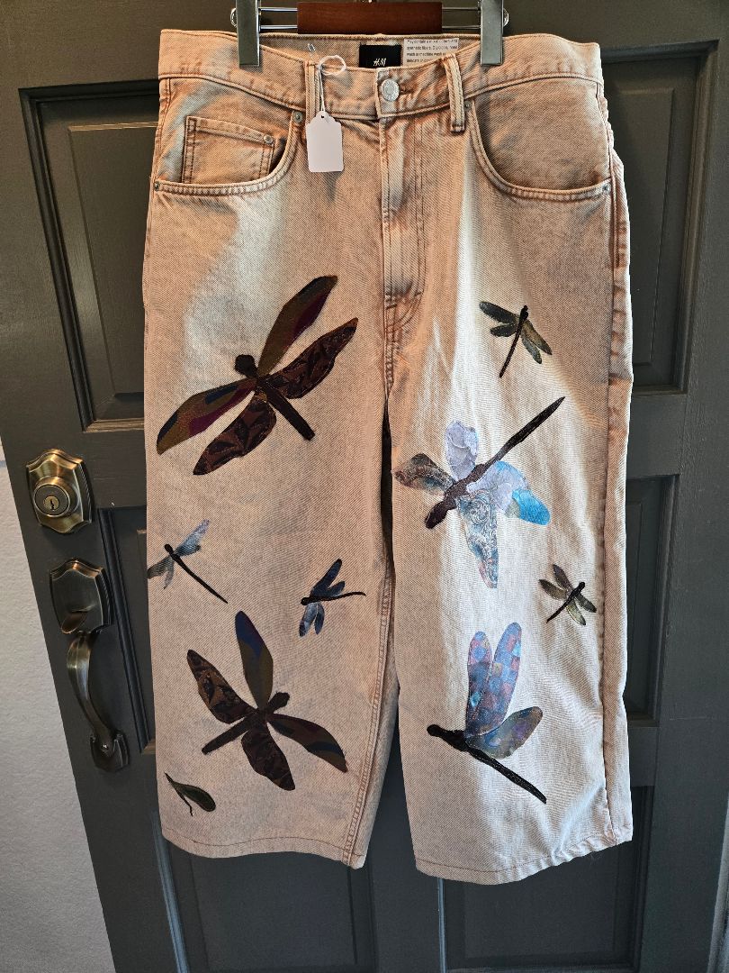 Jeans baggy beige dragonflies, 32