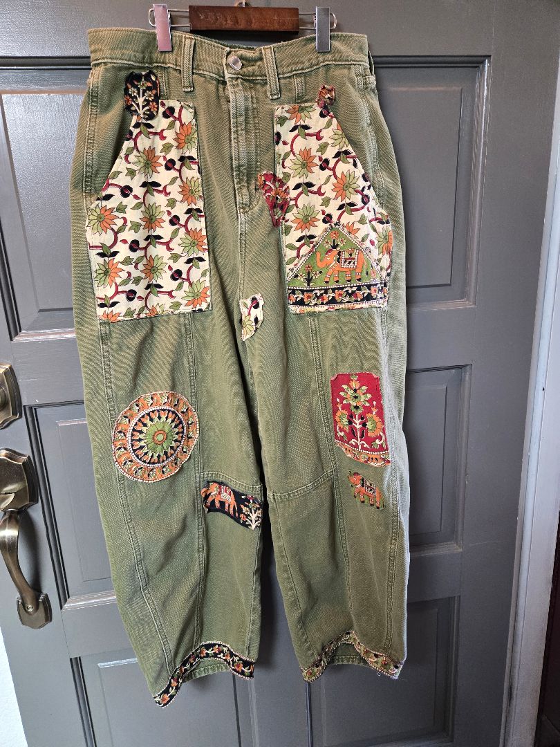 jeans green patchwork, s