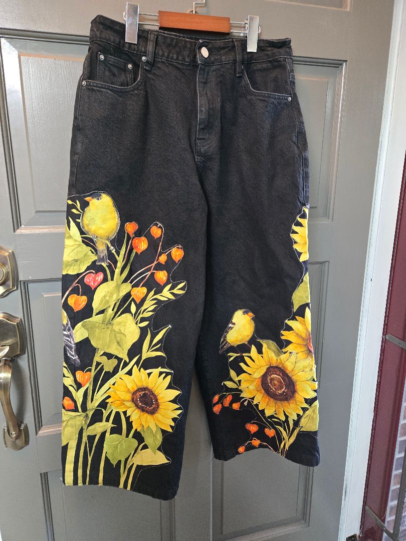 jeans blk w sunflowers