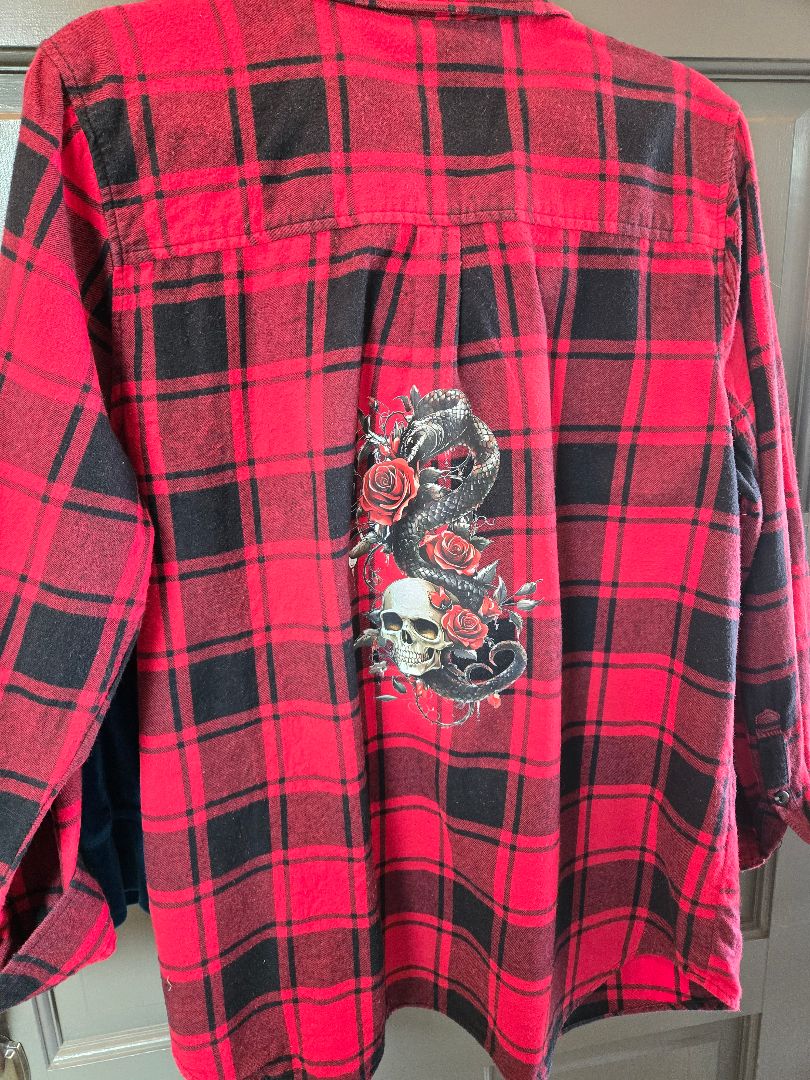 shirt red flannel snake and skull