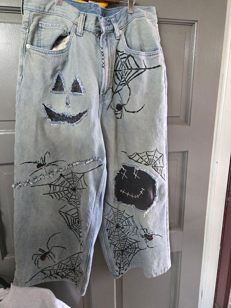 Jeans- Halloween scar and pumpkins
