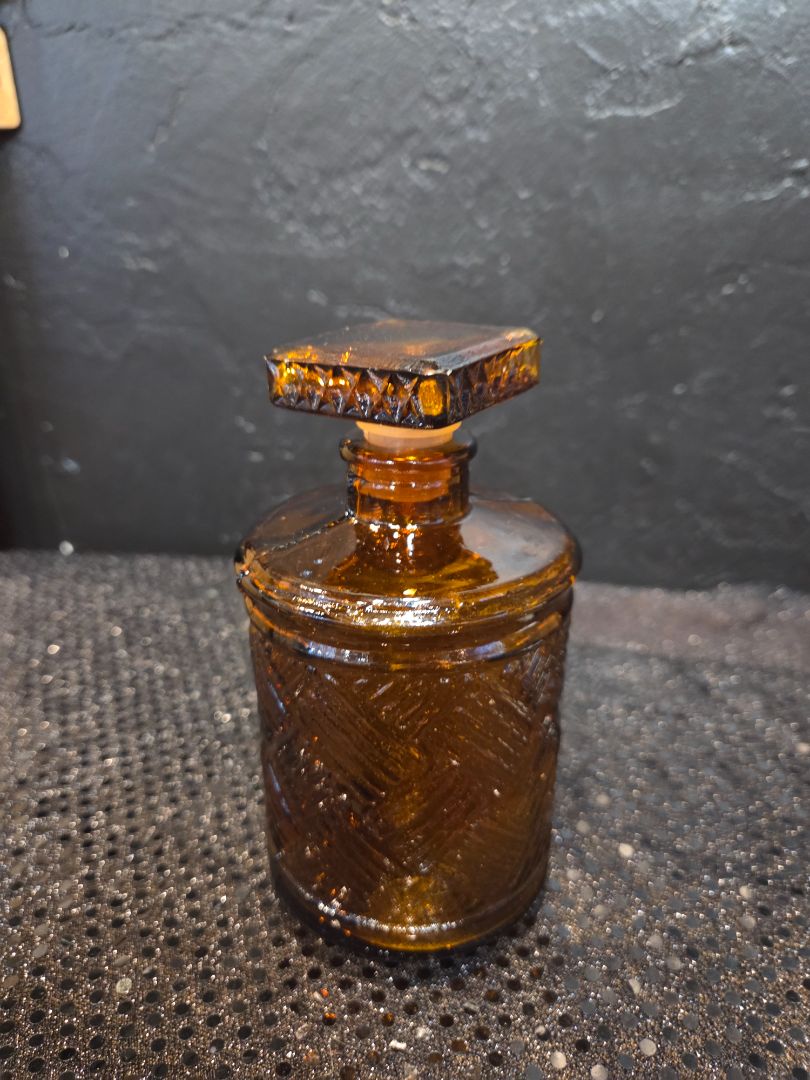 Vintage MCM Amber Glass Weave Pattern Apothecary Jar with lid