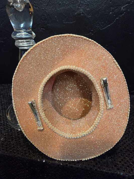 Gold glitter toned with antique ribbon Top Hat with clips