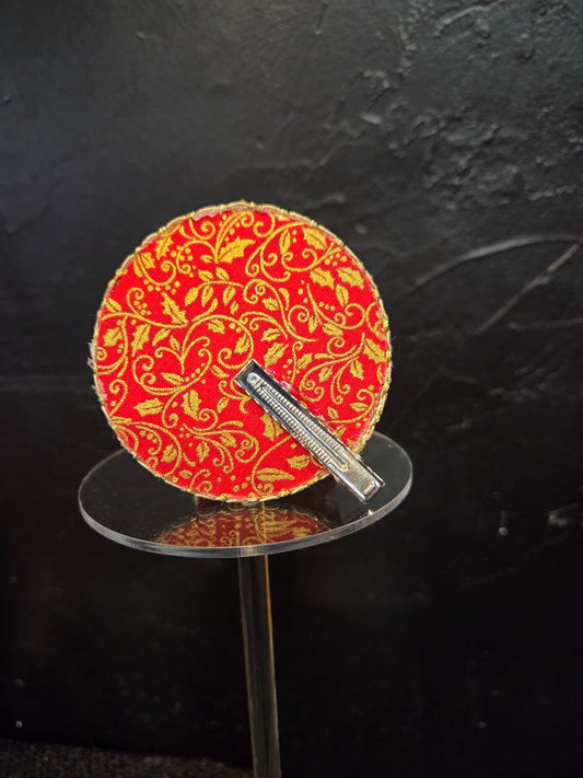 Small Side head clip on Red and Gold top hat with clip
