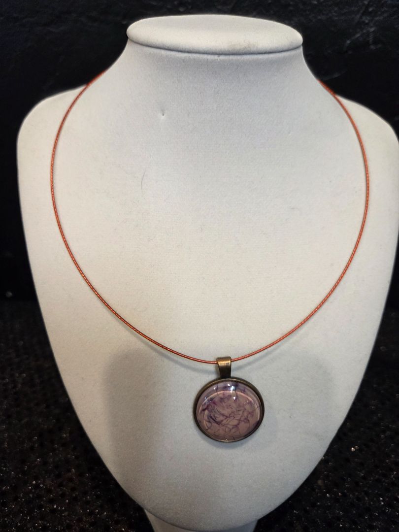 Hand Painted Glass Cabachon Necklace