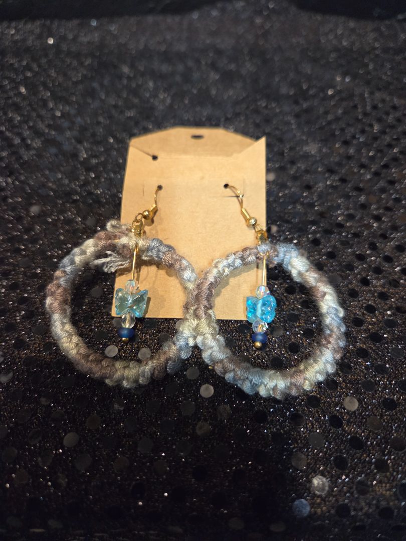 Crocheted grey and browns with butterflies earrings