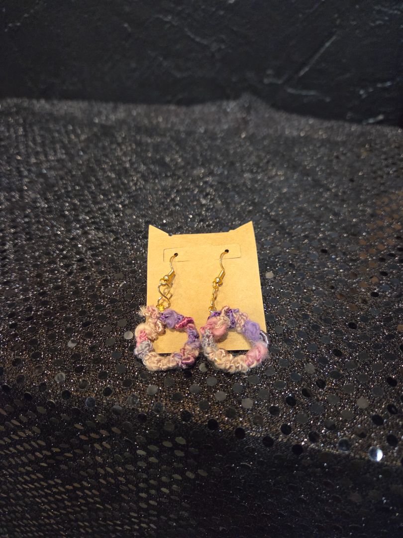 Small Silk Crocheted Earrings Pink and Purple