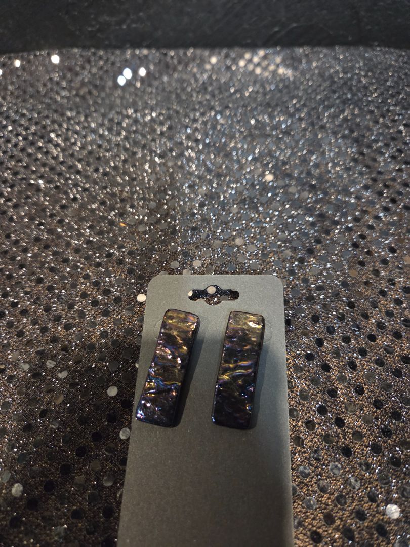 Iridescent Black and purple glass earrings