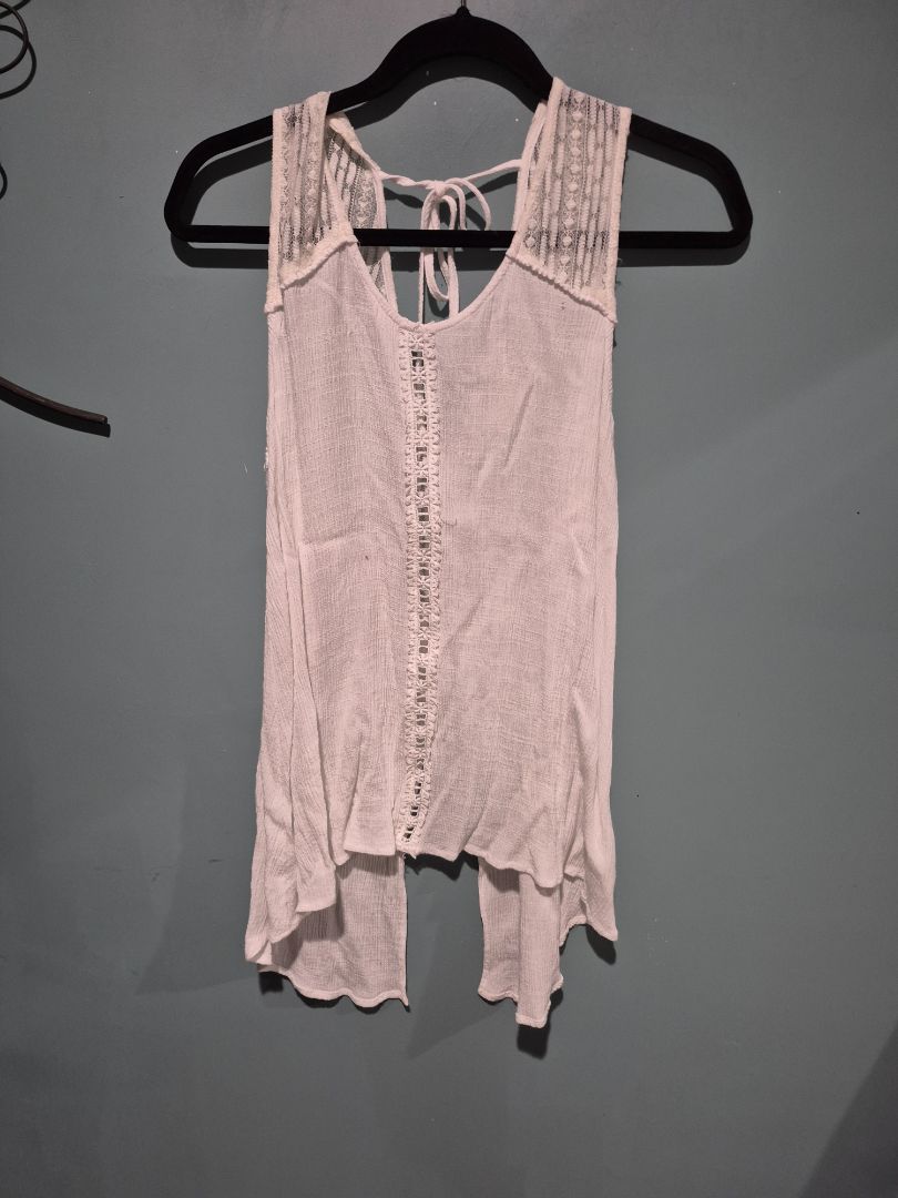 Boho White Sleeveless Lace Tank Top (sz XL)