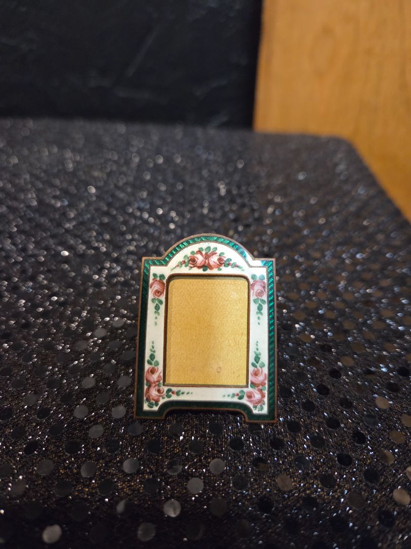 Antique Micro Czech Picture Frame Roses Cloisonne Enamel with easel Back Victorian