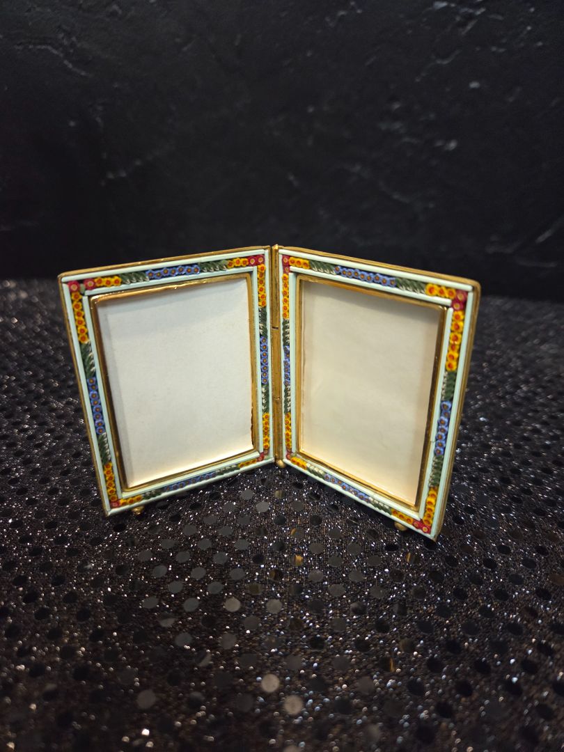Antique Mini Micro Mosaic Frame stamped Italy c.1920 double