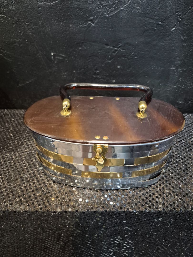 Mid Century 1950's Lucite and Silver Toned Metal Basket Weave Box Purse