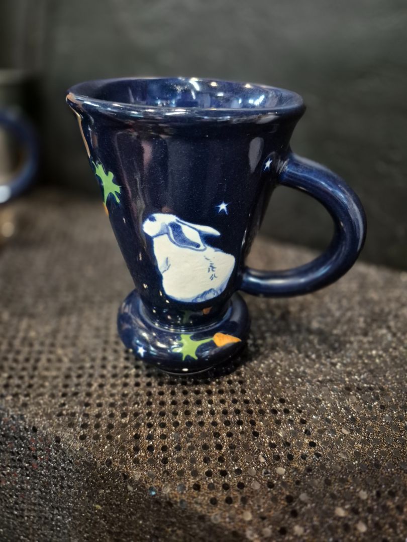 Karen Howell Pottery Mug Legend of the Rabbit Moon short bunny