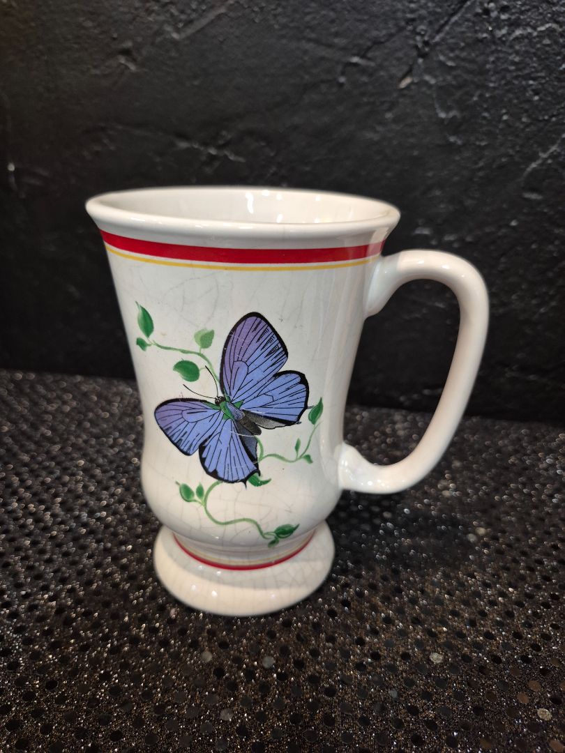 B.I Inc. Butterfly Coffee Mug on Pedestal